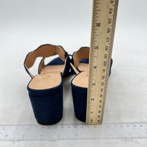YDN Navy Suede Open Toe Mules Double Band Chunky Low Heel Sandals Beach Shoes - Picture 4 of 7